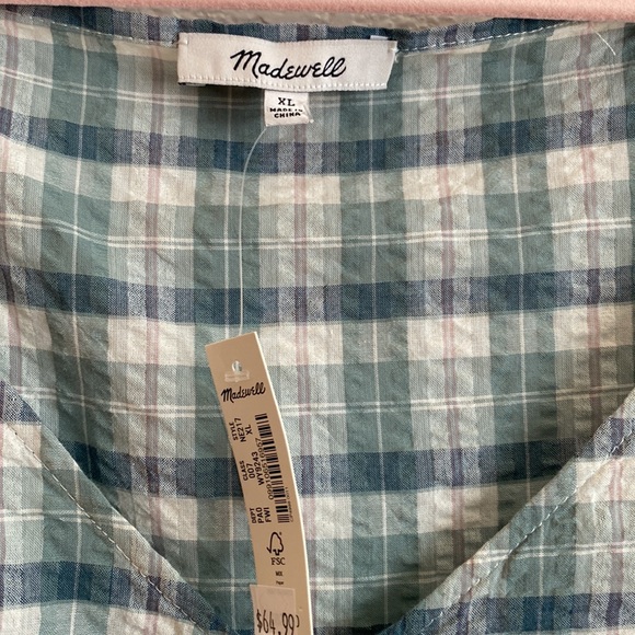 Madewell Plaid Puff-Sleeve Ruched Bodice Top Size X Large - Picture 3 of 10